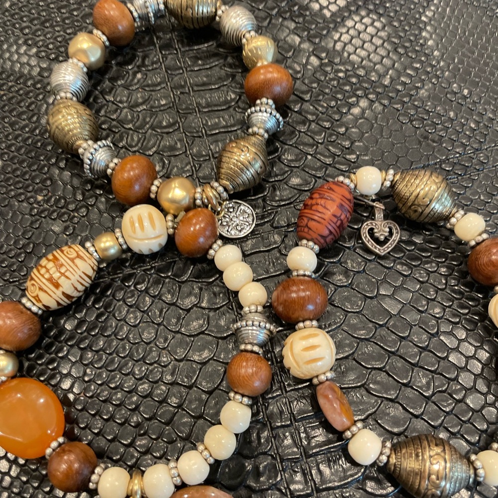 3 Bohemian Beaded Bracelet Set in Gold and Brown